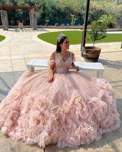 Charming V-neck Quinceanera Dresses Ball Gown Pink Off Shoulder Beading 3D Flowers Appliqued Vestido De 15 Anos Sweet 16 Dresses 2024 - buy cheap