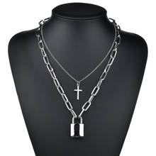 Hip Hop Jewelry Gothic Double layer Padlock Cross Round Heart Lock Key Necklace Punk Link chain Lock Pendant Necklace Women Gift 2024 - buy cheap