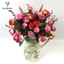 Искусственные цветы с 21 головкой, букет из блестящих роз, шелковые искусственные цветы, свадебное украшение для дома 2024 - купить недорого