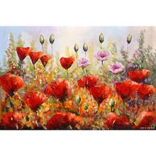 Modern Abstract Flower Painting Poppies Red Blue Canvas Art Handmade Oil Beautiful Artwork For Living Room Bathrom Wall Decor 2024 - buy cheap