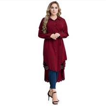 M-6XL plus size autumn Muslim Adult Fashion Abayas Islamic Muslim stitching Clothing Female Long-sleeved Arab Tops Shirt Wj1345 2024 - купить недорого