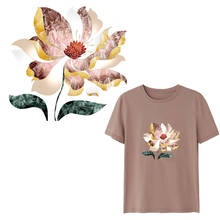 Moda flor de lótus ferro em remendos impressos para diy roupas de transferência térmica camiseta transferência térmica adesivos decoração 2024 - compre barato