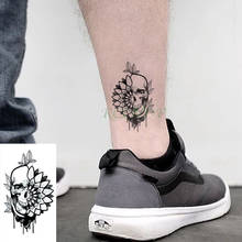 Tatuagem falsa adesiva temporária, tatuagem flash com caveira flor, para mão e pé, tatuagens pequenas para meninas e homens 2024 - compre barato