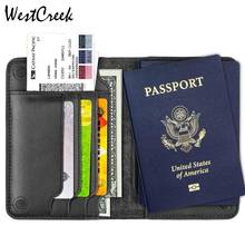 WESTCREEK-billetera delgada de cuero genuino para hombre, porta pasaporte, tarjeta de crédito y billete, funda de pasaporte 2024 - compra barato