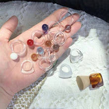 Anillos acrílicos transparentes y coloridos para mujer y niña, anillos de cristal con bolas geométricas, joyería coreana, regalos, novedad de 2021 2024 - compra barato