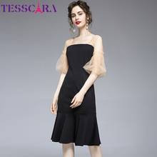 TESSCARA Women Summer Elegant Mesh Designer Dress Festa High Quality Wedding Party Robe Femme Black Vintage Trumpet Vestidos 2024 - buy cheap