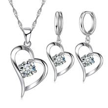Sweet Trendy Cubic Zircon Heart Pendant Necklace Drop Earrings 925 Sterling Silver Jewelry Sets Wedding Supplies for Women 2024 - buy cheap