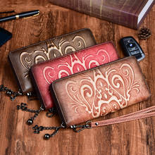 2019 New Genuine Leather Women Purse Wrist Embossed ID/Credit Cards High Quality Female Long Handy Bag Clutch Bags Wallet 2024 - buy cheap