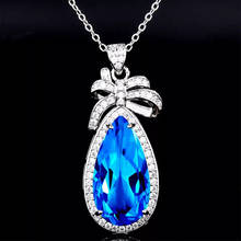 Clássico gota de água pingente colar com luxo azul grande zircão 925 prata do vintage jóias para o presente aniversário noivado feminino 2024 - compre barato