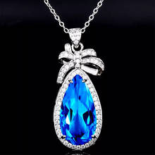 Classic Water Drop Pendant Necklace With Luxury Blue Big Zircon 925 Silver Vintage Jewelry For Women Engagement Anniversary Gift 2024 - buy cheap