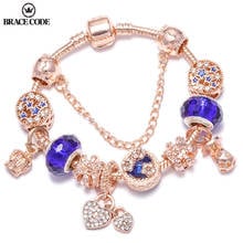 BRACE CODE Original Rose gold blue Classic Fine Bracelet Bangle  DIY Love shape Crystal Charm Bracelet for Women Gift 2024 - buy cheap