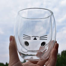 Copo de vidro com isolamento duplo, copo de vinho criativo de olho grande, estampa de gato, copo de vinho para uísque, marca, vinho, vara, cerveja, coquetel 2024 - compre barato