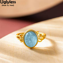 Uglyless Beautiful Blue Aquamarine Rings for Women Tempting Red Garnet Open Rings Gold 925 Silver Fashion Dress Jewelry Luxury 2024 - buy cheap