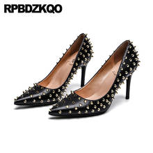 Metal 2021 Women Pumps Pointed Toe Fashion Stud Stiletto Scarpin Black White Big Size Shoes Rivet Medium Heels Slip On 33 High 2024 - buy cheap