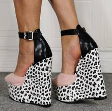 Dipsloot Summer Girls Cute Patchwork Pink Black Leopard Wedge Platform Sandals Cover Heel Peep Toe Buckle Strap Casual Sandals 2024 - buy cheap