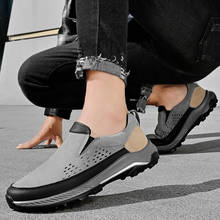 Tênis de couro genuíno para homens, calçado de boa qualidade para caminhada, sapato macio 2024 - compre barato