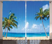 Hawaiian Curtains Windy Exotic Island Tropical Trees Calm Beachy Theme Ocean Photography Print Living Room Bedroom Window Drapes 2024 - buy cheap