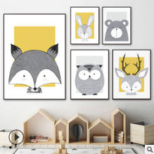 Pintura Decorativa Simple y moderna de estilo nórdico, Mural creativo de dibujos animados de animales, conejo, zorro, lienzo, pintura al óleo, póster de Animal 2024 - compra barato