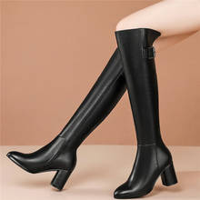 2021 Thigh High Casual Shoes Women Black Genuine Leather Knee High Boots Female Pointed Toe High Heel Winter Warm Pumps Shoes 2024 - buy cheap