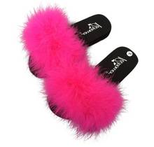 Summer Women Ostrich Feather Slippers Fluffy Faux Fur Slides Flat Home Flip Flops Fuzzy Multiple Color Sexy Party Shoes 2024 - buy cheap