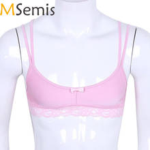 MSemis Mens Sissy Lingerie Gay Sissy Bra for Men Smooth Wire-free Bralette Lace Hem Strappy Bra Top for Gay Underwear 2024 - buy cheap