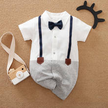 ABEBE Newborn Baby Boy Romper Wite Bow Tie Clothes Short Sleeve Onesie Jumpsuit Overalls Infant Cotton Outfits Toddler Costume 2024 - buy cheap