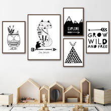 Black White Cute Indian Fox Owl Tent Mountain Nordic Posters And Prints Wall Art Canvas Painting Wall Pictures Kids Room Decor 2024 - buy cheap