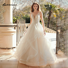 Lakshmigown-vestido de novia de encaje, elegante, línea A, con volantes escalonados, con apliques de encaje, con cuello en V, para novia 2024 - compra barato