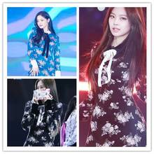 kpop Korean Celebrity dance show same Summer new temperament Flowers print Dress Women korean elegant long sleeved mini dresses 2024 - buy cheap