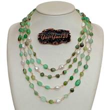 YYGEM 4 strands  Natural Green Chrysoprase Freeform Cultured White Baroque Pearl Wrap Necklace 19" for women 2024 - buy cheap