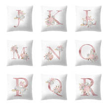 English Alphabet Cushion Cover Pink Rose Flower Printed Pillow Cover Sofa Home Living Room Decoration Pillowcase For Home 2024 - buy cheap