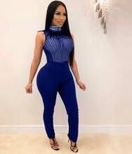 OKAYOASIS Sexy Women O-neck Sleeveless Beading Skinny Party Jumpsuit  Bodycon Mesh Club Jumpsuit Rompers 2024 - buy cheap