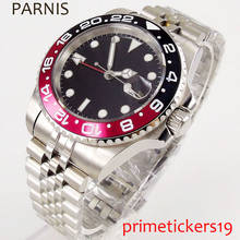 Роскошные 40 мм PARNIS стерильные черное окно с датой набора черный красный ободок сапфировое стекло GMT автоматическое движение Мужские часы PA1191 2024 - купить недорого