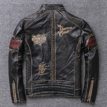DHL Free Shipping Men's Motorcycle Biker Jacket Genuine Cowhide Leather Jacket Men's Black Slim Leather Jacket Male Vintage Coat 2024 - buy cheap