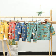 Conjunto de Pijamas de algodón para bebés y niños, ropa de dormir cálida de lana, Tops y pantalones, 2 uds. 2024 - compra barato