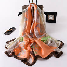 2021 женский платок дизайнерская бандана пляжный хиджаб Летний Шелковый шарф с солнцезащитным принтом в Корейском стиле 180x90 см шаль и палантин 2024 - купить недорого