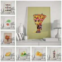 Pintura en lienzo para cocinar pescado y verduras, Spoof Pizza, pollo, pierna, limón, hamburguesa, café, cocina, decoración artística para el hogar, carteles 2024 - compra barato