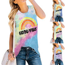 Summer Tops Good Vibes Rainbow Print Tank Top Women Tie-dye Cotton Casual Sleeveless T-Shirt Plus Size Harajuk Women Clothes 2024 - buy cheap