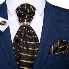 Luxury Gold Striped Black Cravat Ties For Men Vintage Ascot Tie Polyester Silk Neck Tie Cravat Tie Ring Gift For Men DiBanGu 2024 - buy cheap