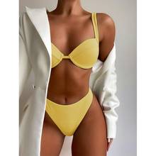 Bikini de cintura alta para mujer, traje de baño femenino de realce, unicolor, 2021 2024 - compra barato