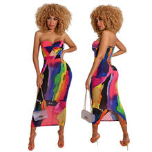 Sexy Printed Strapless Long Dress Women Summer Sleeveless Neon Tie-Dye Outfit Sundress Club Night Party Bodycon stretchy Dresses 2024 - buy cheap