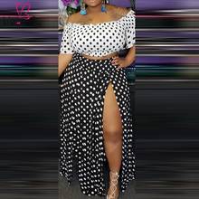 4XL Plus Size Off Shoulder Women Two Piece Set Polka Dot Slash Neck Crop Top High Split Maxi Skirt Sets Summer Boho Beach Outfit 2024 - buy cheap