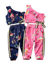 2020 bebê roupas de verão 1-6y infantil crianças bebê meninas roupas definir um ombro topos camisa calças listradas bowknot 2 pçs outfits 2024 - compre barato