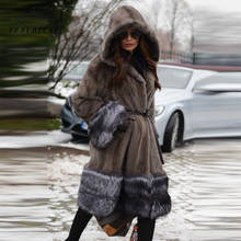 Winter Fashion Slim fur coat Real mink Hood good quality mink fur coat women natural Fox Fur women mink coat 2024 - buy cheap