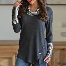 Blusas mujer de moda 2019 Womens Splice Stripe Button Long Sleeve Cowl Neck Knit Lady Pullover Tops Blouse camisas mujer TDH 2024 - buy cheap