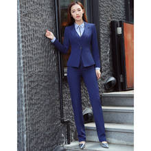 Conjunto de ropa de trabajo para mujer, de 2 piezas traje elegante, Blazer, chaqueta y pantalones, color negro y azul, novedad de 2020 2024 - compra barato