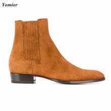 Yomior New Genuine Leather Vintage British Men Shoes Pointed Toe Ankle Boots Business Dress Slip-On Breathable Chelsea Boots 2024 - buy cheap