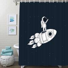 Занавеска для душа, водонепроницаемая, с крючками, с изображением космонавта, галактики, Луны, звезд 2024 - купить недорого