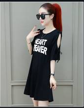 Женская хлопковая футболка, сексуальная, с открытыми плечами, летняя, 2020, женская, тонкая, с коротким рукавом, Harajuku, Корейская, длинная, женские футболки, 346 2024 - купить недорого