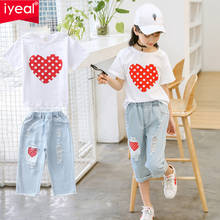 Iyeal crianças conjuntos de roupas novas meninas verão ternos casuais algodão e denim calças 2 pçs moda crianças roupas da menina 4-12yy 2024 - compre barato